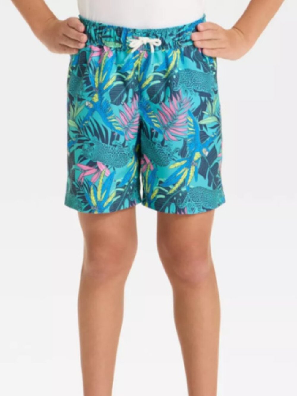 Boys Cat & Jack Jungle Animal Swim Trunks Teal Small 6-7 UPF 50+ NWT
